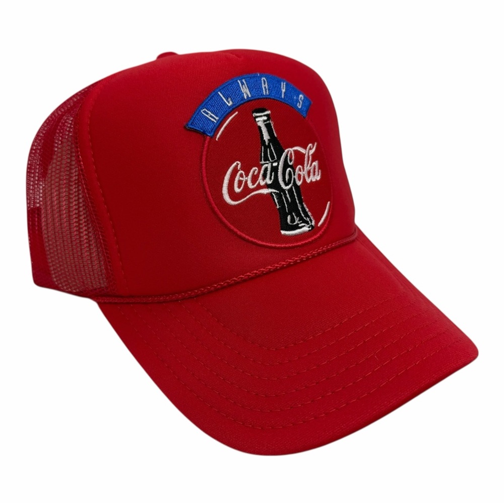 NEW VINTAGE COCA COLA RED MESH TRUCKER HAT CAP ADULT SZ CURVED BILL